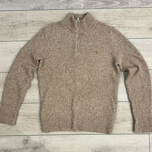 Abercrombie & Fitch Quarter Zip Sweater Beige Mens Small Mock Neck Knit Pullover